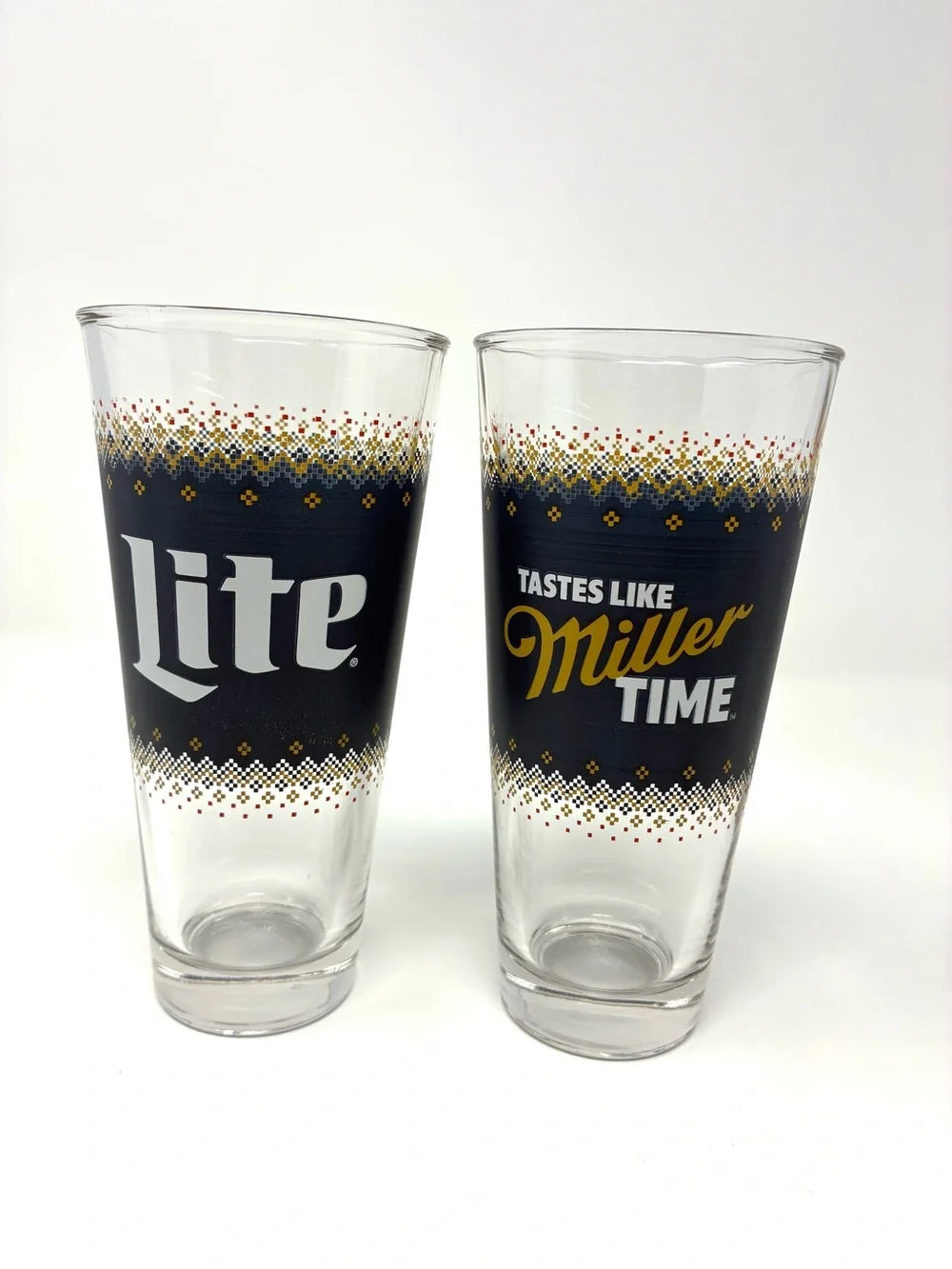 Miller Lite Pint Glasses Holiday Themed Knitwear Ugly Sweater Barware Brewery